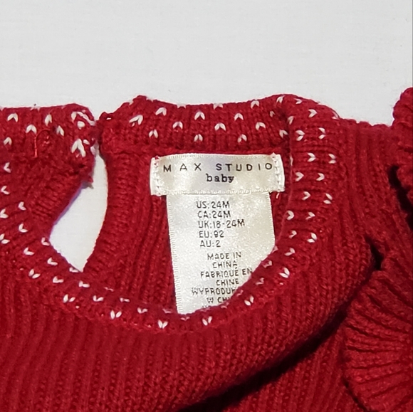 set-  knitted dress for girl with hat, christmas dress, 24 months.  Red. - Picture 5 of 13